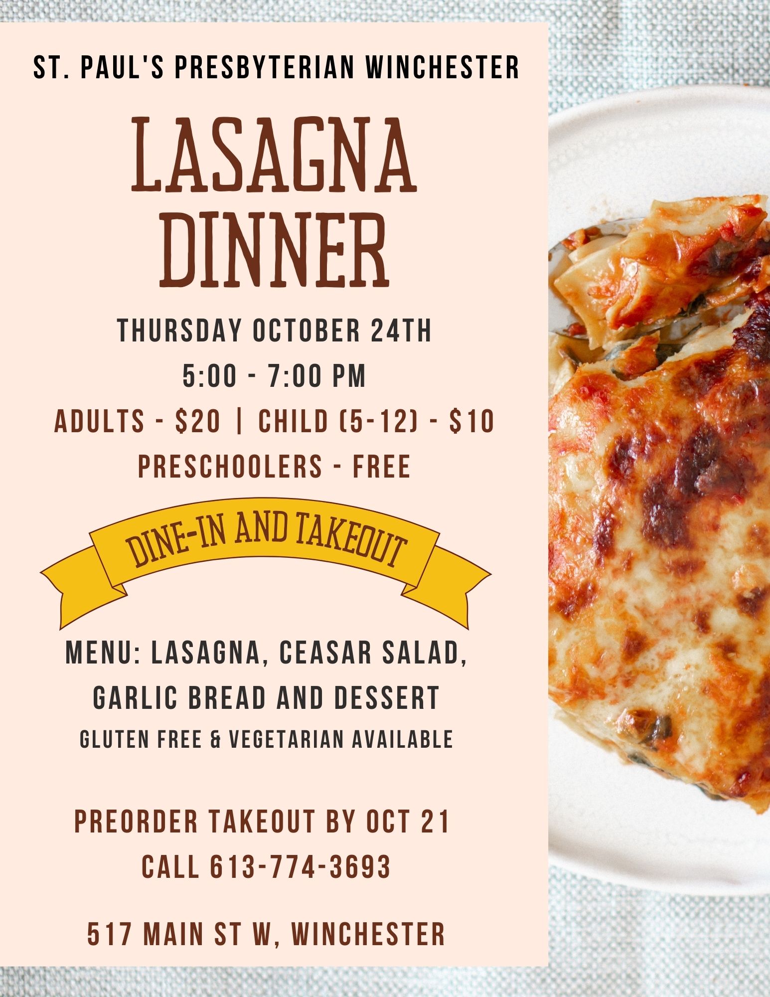 winchester church lasagna dinner